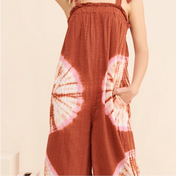 Anthropologie The Odells Josephine Jumpsuit Wide Leg Tie Shoulder Rust Size M - Picture 10 of 14